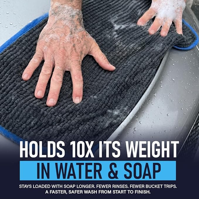Rapid Dry Towels Mach 2 Speed Car Wash Towel | 23.5 x 11.9 in | Chenille Microfiber Car Wash Cloth | 7X Larger Than Wash Mitt | Ultra Absorbent, Scratch-Free, Auto Detailing Towel for Cars SUVs Trucks