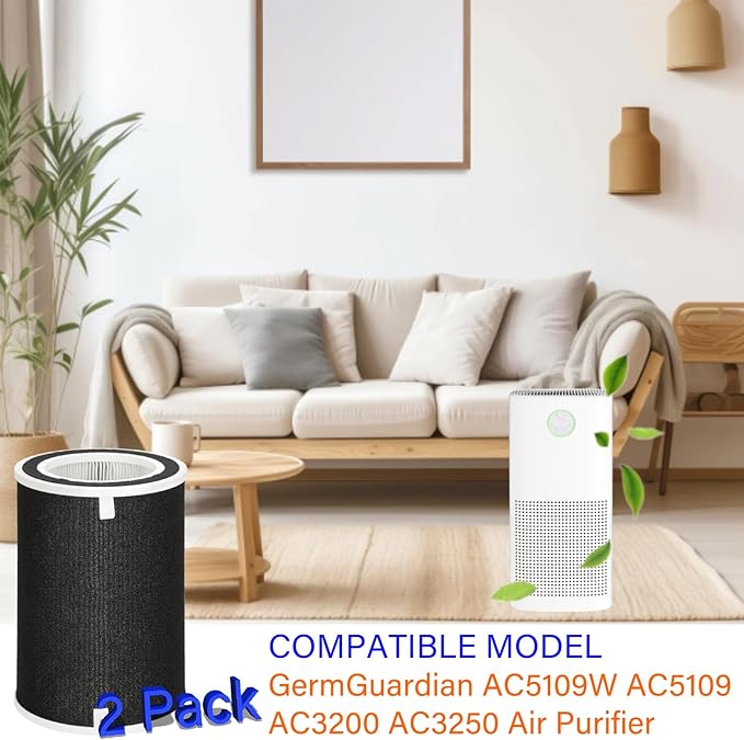 2 Pack O HEPA Replacement Filter for GermGuardian AC5109W AC5109 AC3200 AC3250 Air Purifier, Part # FLT5100, FLT5100PTPC