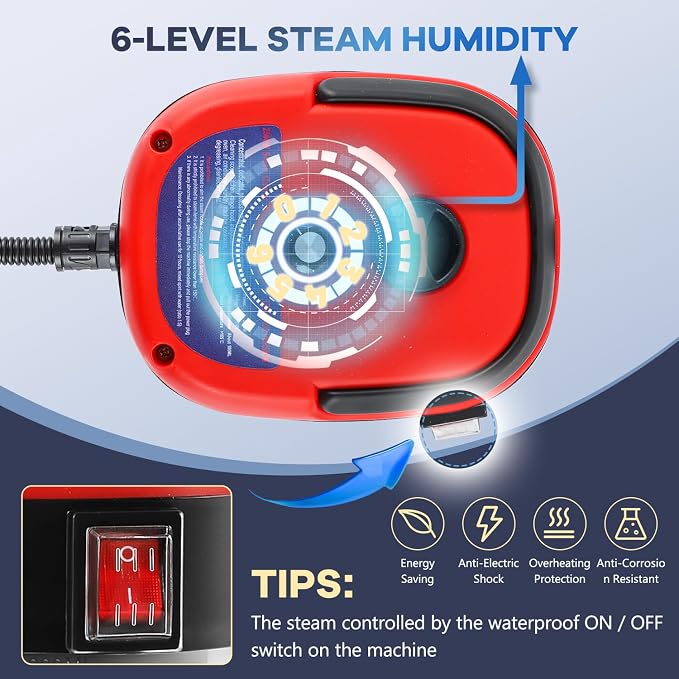 Moongiantgo High Pressure Steam Cleaner, 2500W Portable High Temp Bathroom Power Steamer Cleaning Machine For Home Use Grout Tile Kitchen Grease Car Detailing Engine (110V, Red)
