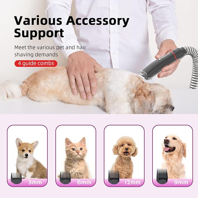 Professional Pet Vacuum Groomer: Dog Grooming Kits with Vacuum, Vacuum Pet Groomer Kit, Dog Hair Clipper Vacuum Groomer, Fur Vacuum Brush Groomer…