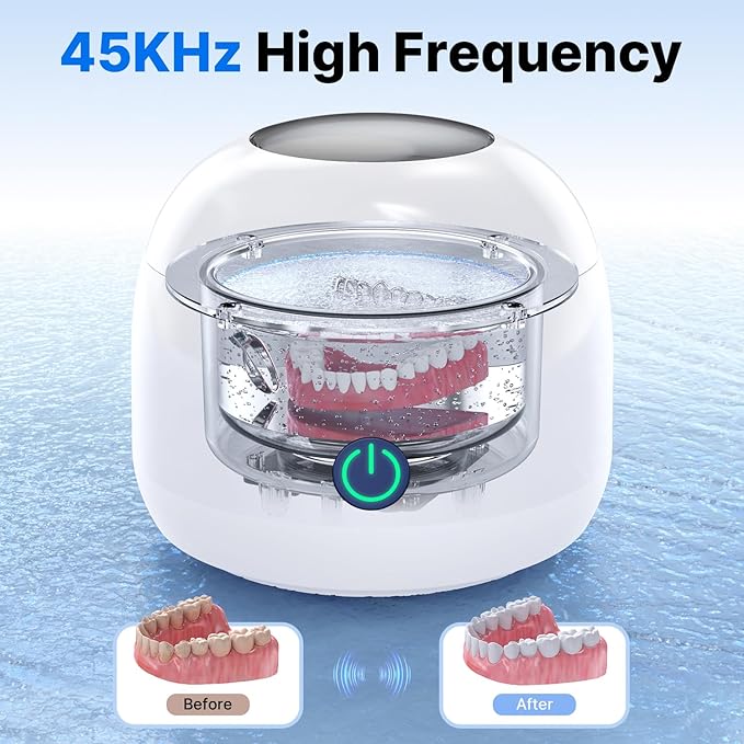 CXRUY Ultrasonic Retainer Cleaner - UV Dental Cleaning Pod Night Guard Cleaner for Dentures, Aligner, Braces, Toothbrush Heads, Jewelry (White)