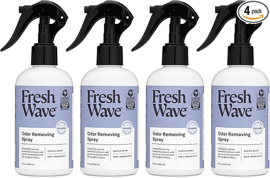 Fresh Wave Lavender Scent Odor Removing Spray, 8 fl. oz. | Pack of 4 | Odor Absorber for Home, Furniture, Fabrics & Trash | Safer Odor Relief