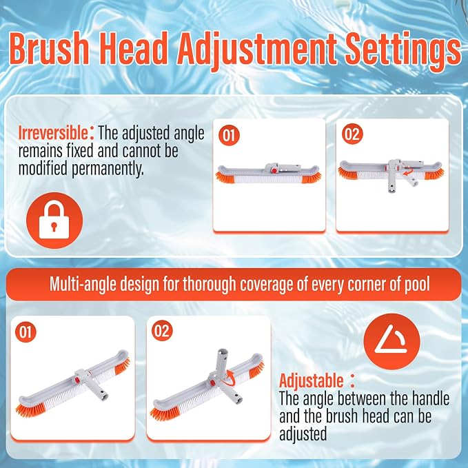 16FT Telescoping Pool Pole with 19" Pool Brush Head,Reinforced Aluminum Adjustable Extension Pole,Heavy Duty Adjustable Pool Cleaning Pole for Inground & Above Ground Pool Wall Tile Floor Cleaning