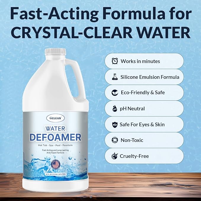 Hot Tub Defoamer - Pool, Fountain, Spa Anti Foam Defoamer -1/2 Gallon (64 oz.)- Eco Friendly & Safe Water Anti Foam - Quickly Removes & Prevents Foam - Silicone Emulsion HotTub Chemicals Made in USA,