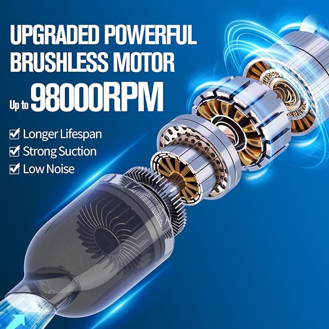 Handheld Vacuum Cordless, Car Vacuum with Brushless Motor & 16KPa Strong Suction, 4 in 1 Rechargeable Mini Vacuum Cleaner with LED Light, Hand Held Vacuum for Car Home Office and Pet, Black