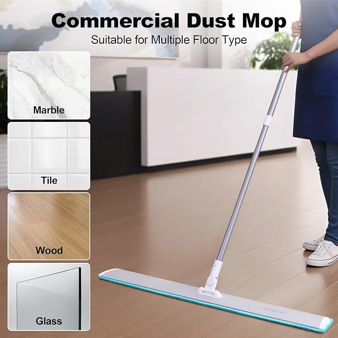 JOYMOOP 36 Inch Grey-White Commercial Dust Mop, Microfiber Dust Mop for Hardwood Floors, Heavy Duty Industrial Wet Dry Floor Mop with Telescopic Handle, Includes 5 Mop Pads