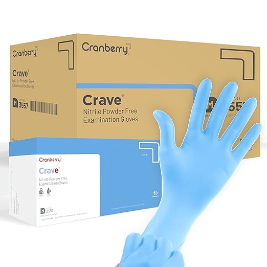 Cranberry CR3557case Crave Nitrile Powder Free Examination Glove, Medium, Blue (Pack of 2000)