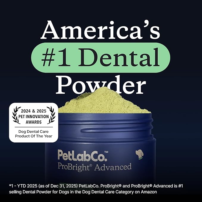 PetLab Co. ProBright Advanced Dental Powder - Dog Breath Freshener - Teeth Cleaning Made Easy – Targets Tartar & Bad Breath - Packaging May Vary - Formulated for Medium Size Dogs
