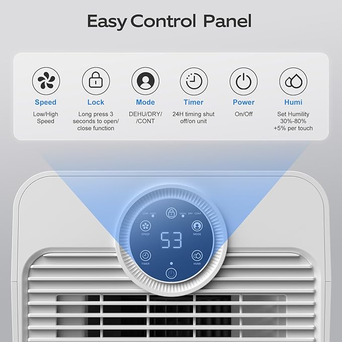 1500 Sq.Ft Dehumidifier for Basement with Drain Hose, Glowells Dehumidifiers for Home, Bathroom, Bedroom Large Room, RV, Three Modes, Quiet with Smart Compressor, Dry Clothes, 24H Timer (20 Pints)