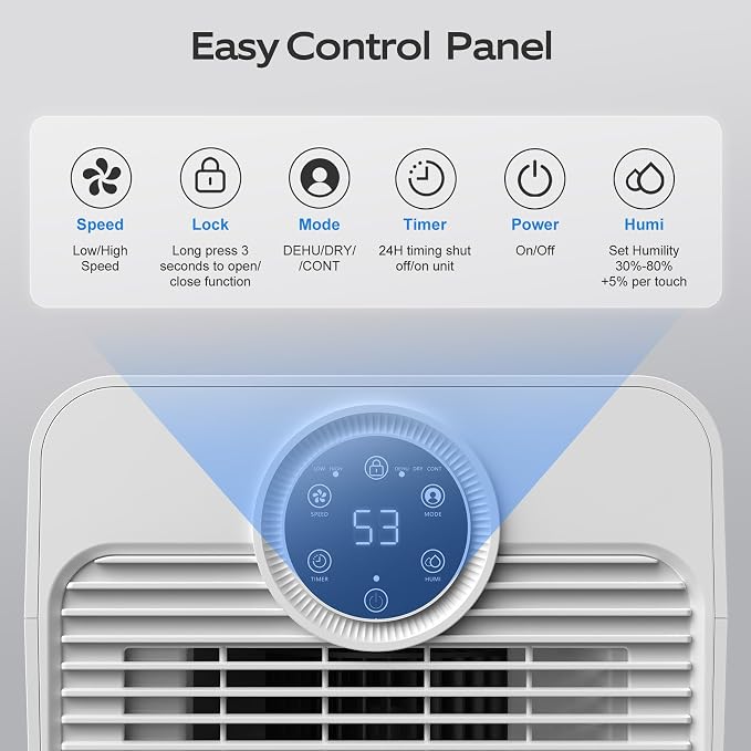 1500 Sq.Ft Dehumidifier for Basement with Drain Hose, Glowells 21 Pints Dehumidifiers for Home, Bathroom, Bedroom Large Room, RV, Three Modes, Quiet with Smart Compressor, Dry Clothes, 24H Timer
