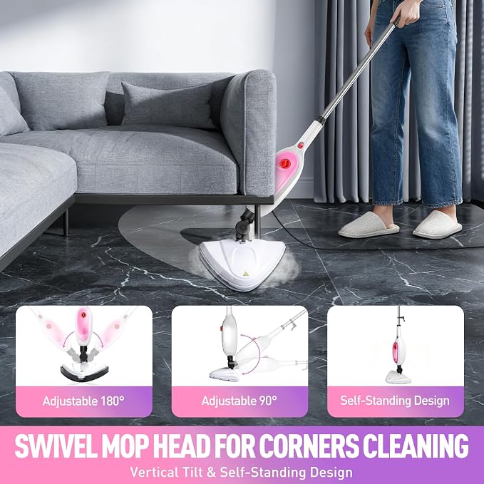 Steam Mop & Detachable Handheld Steamer 2-in-1 Design, 20s Fast Heat-Up, 16FT Power Cord, 10-in-1 Multi-Purpose Steam Cleaner for Hardwood Floors/Carpet/Tile/Grout/Window/Stove for Deep Home Cleaning