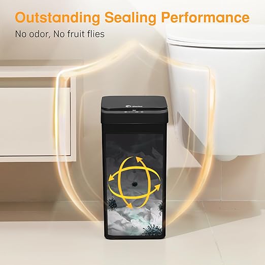 4 Gallon Bathroom Smart Touchless Trash Can for Kitchen Automatic Motion Sensor Rubbish Can with Lid Waterproof Narrow Small Garbage Bin for Kitchen, Toilet, Bedroom, RV(Black,Battery)