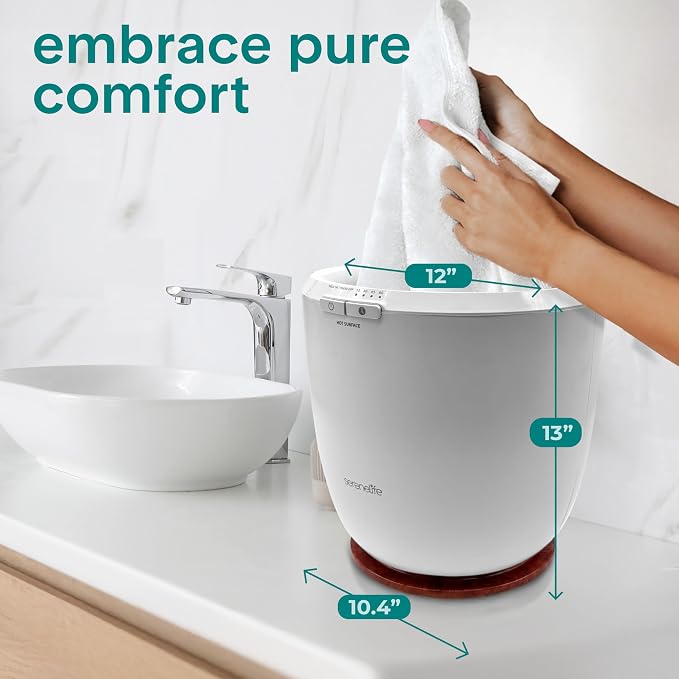 SereneLife Counter Towel Warmer Bucket - with Customized Fragrance for Spa and Bathroom, Luxury Towel Heater, Auto Shut Off, Fits 1 Large Towel, Blanket, Bathrobe, PJs (Cherry)