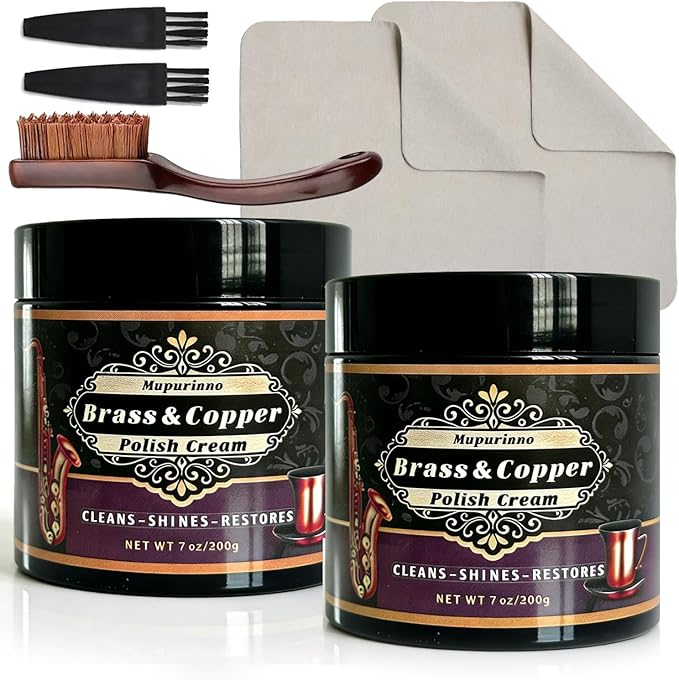Copper and Brass Polish and Cleaner Cream，Copper Cleaner & Brass Cleaner for Long-Lasting Shine，Gently Clean and Remove Tarnish & Stains Without Scratching (Pack of 2)
