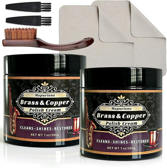 Copper and Brass Polish and Cleaner Cream，Copper Cleaner & Brass Cleaner for Long-Lasting Shine，Gently Clean and Remove Tarnish & Stains Without Scratching (Pack of 2)