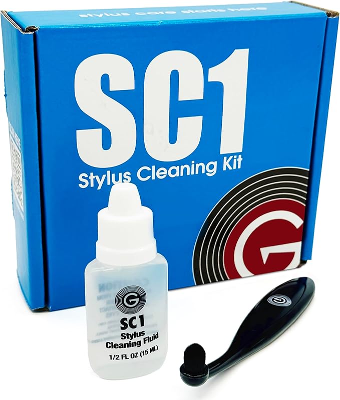 GrooveWasher SC1 Stylus Cleaning Kit to Clean LP Record Player Cartridge Needle – Anti-static Easy-Grip Brush + Stylus Cleaning Solution