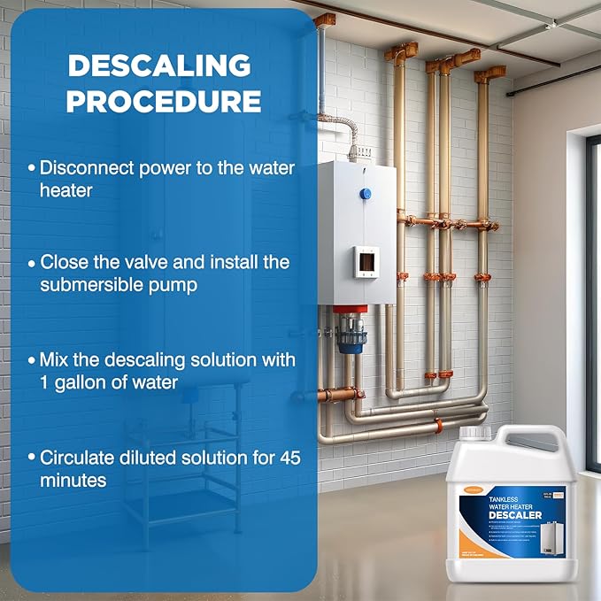 LIIZOUSUDA Tankless Water Heater Descaler, Highly Effective Descaler Restores Heating Efficiency - for Tankless Water Heater Systems, Restores Heating Efficiency, Easy to Use, Quart, 32 fl oz