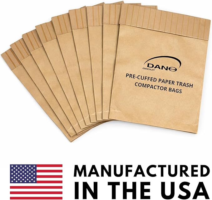 Dano Pre-Cuffed Paper Trash Compactor Bags (50 Pack) | Heavy Duty Kitchen Garbage Compactor Bags & Liners | 16 Gallon Precuffed Garbage Bag for Compactor | Eco-Friendly Compactor & Trash Bag