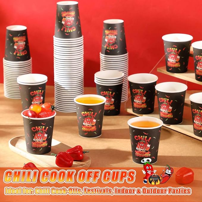 Ziliny 200 Pcs Chili Cook off Party Decorations Disposable Chili Cook off Paper Tasting Cups Food Sample Bowls for Mexican Party Supplies(Stew,9 oz)