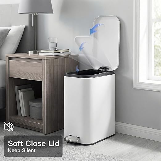 Garvee Bathroom Trash Can with Lid, 3.2 Gallon / 12 Liter Stainless Steel Garbage Can with Removable Liner Bucket, Small Step Wastebasket with Slim Design for Toilet Bedroom Office, White