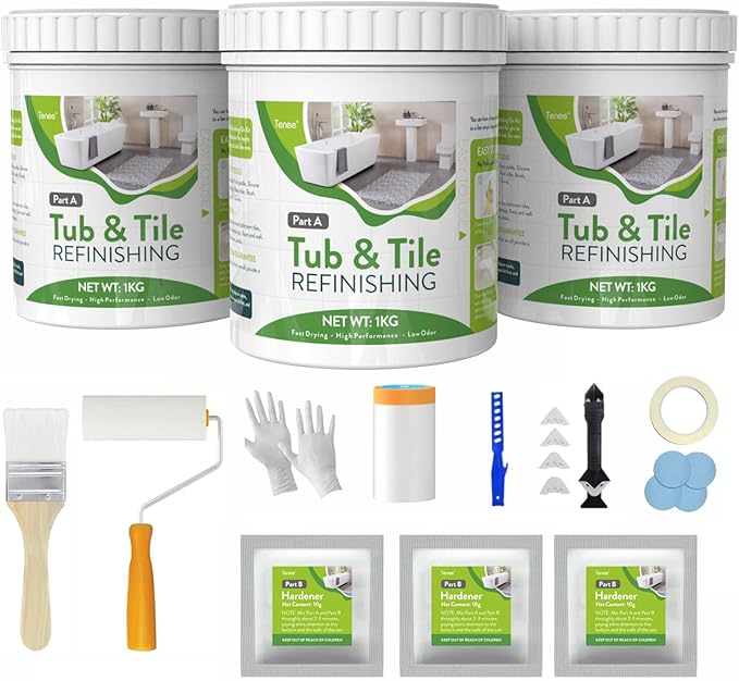 105oz White Tub and Tile Paint, Tub and Tile Refinishing Kit, Semi-Gloss Bathtub Paint for Bathroom, 150-180sq.ft, Low Odor Bathtub Refinishing Kit for Fiberglass, Sink, Kitchen, Shower
