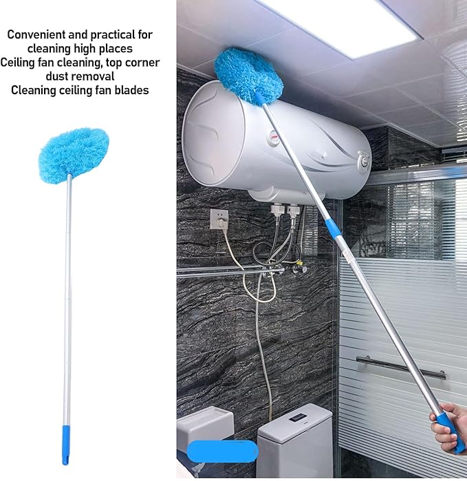 Long Handle Duster for Cleaning, 140cm 360 Degree Rotation Ceiling Fan Cleaner Microfiber Duster with Extension Pole for High Ceilings Furniture (Blue)