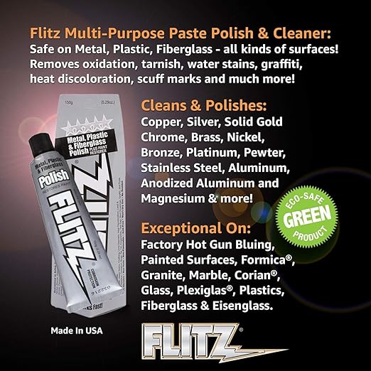 Flitz Metal Polish Paste - 5.29oz USA-Made Polish for Solid Chrome, Stainless Steel, & Aluminum - Non-Abrasive for Light Oxidation - Requires Manual Buffing - Not for Plated/Coated Surfaces (10-Pack)