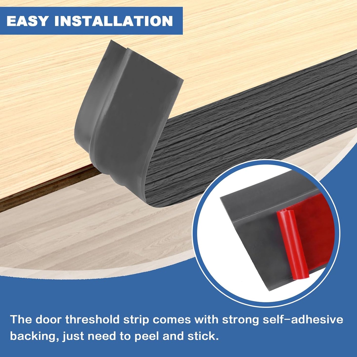 Vinyl Door Threshold Flooring Transition Strip Self Adhesive Carpet Edging Strip for Laminate Doorway Edge Threshold from 2/5" to 3/5" (Dark Gray Wood Grain, 6.6 Ft)