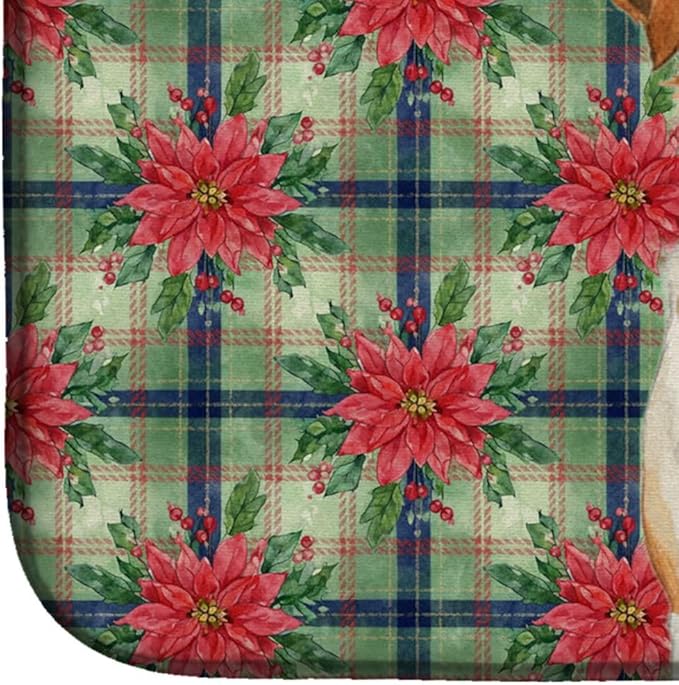 Caroline's Treasures Orange and White Brittany Christmas PoinsettIas Dish Drying Mat Absorbent Dish Drying Mat Pad for Kitchen Counter Dish Drainer Mat for Countertop, 14 x 21", Multicolor