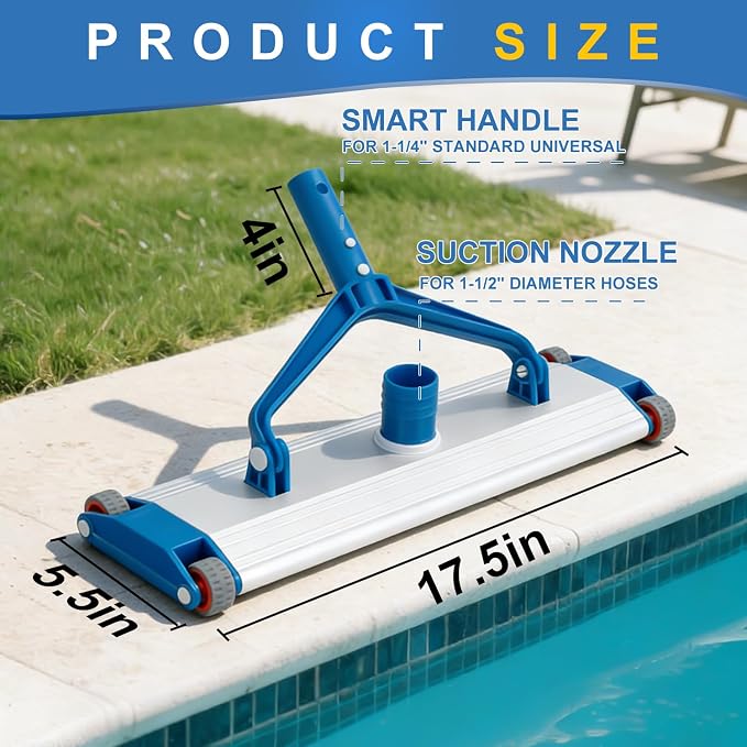 18" Commercial Grade Pool Vacuum Head, Extra-Wide & Weighted Heavy-Duty Vacuum Cleaner for Effortless, Fit for 1.5" Hose, Deep Cleaning The Large Inground Pools, Vinyl Liner Floor, Step, Corner