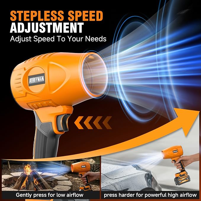 ALLOYMAN Leaf Blower Cordless 20V, 400 CFM 180MPH Electric Leaf Blower with Battery and Charger, Lightweight Handheld Blower with Adjustable Speed for Lawn Care, Yard, Patio, Leaves and Dust