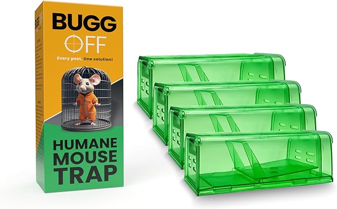 BUGGOFF - Humane Mouse & Rat Trap, Green Transparent Plastic, Catch and Release Design, Ventilated Live Capture Box with Double Entry (4)