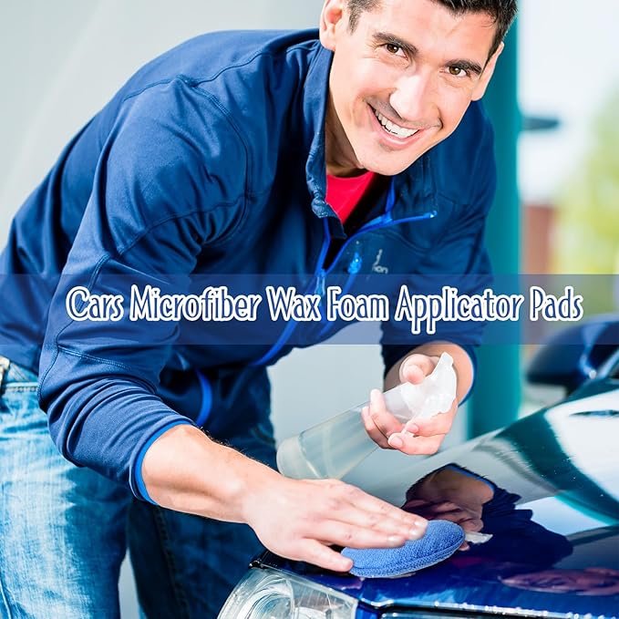 Tanlade 100 Pcs Car Detailing Microfiber Applicator Pad Wax Applicator Wash Microfiber Pads, 5 Inch Diameter (Blue)