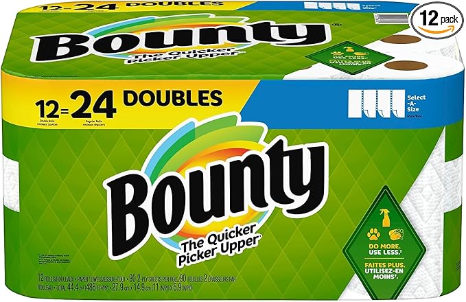 Bounty® Select-A-Size® Double 2-Ply Paper Towels, 98 Sheets Per Roll, Pack of 12 Rolls