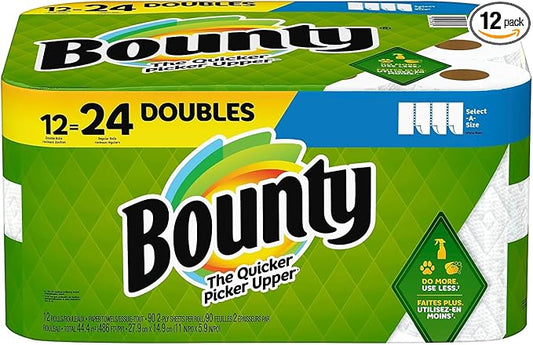 Bounty® Select-A-Size® Double 2-Ply Paper Towels, 98 Sheets Per Roll, Pack of 12 Rolls