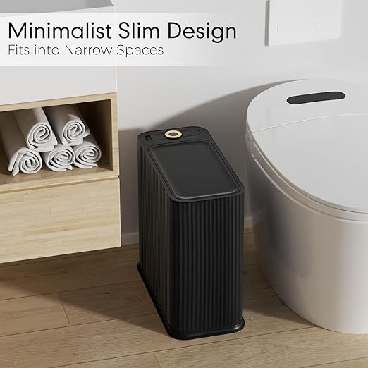 Bathroom Trash Can with Lid 13 Liter/ 3.5 Gallon Black Trash Can with Pop-Up Lid Bedroom Trash Can Small Garbage Can with 150 Counts Trash Bags for Small Bathroom Bedroom Office