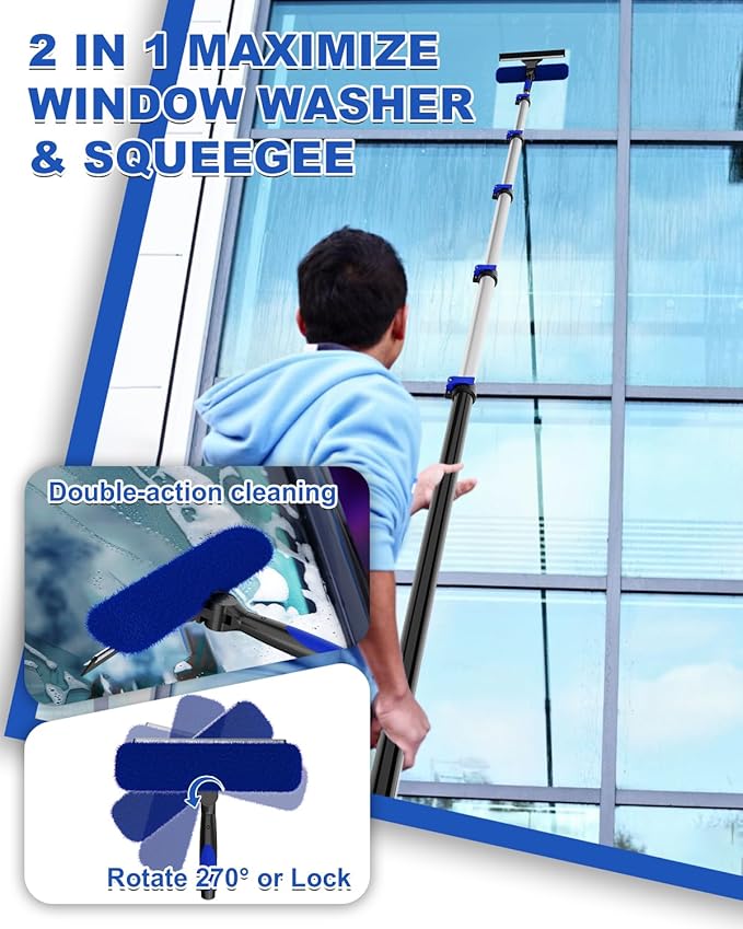 30Ft Reach Solar Panel Cleaning Brush Kit with 5-24ft Telescoping Pole, Water Fed Window Cleaner Tool with 20" Brush, Soap Dispenser, Cobweb Duster, Squeegee for Roof, RV, Gutter, Boat, Deck