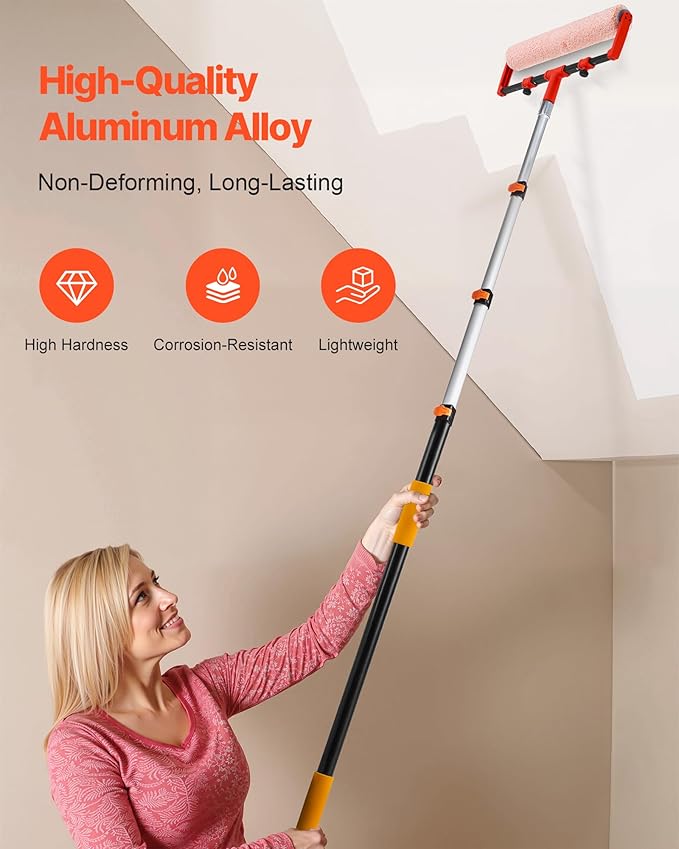 VEVOR Telescopic Extension Pole, 4-12 FT Multi-Purpose Extendable Pole, Sturdy Aluminum Alloy Paint Pole Extension with Flip-Lock Design, High Reach Roller Stick for Painting, Dusting and Cleaning