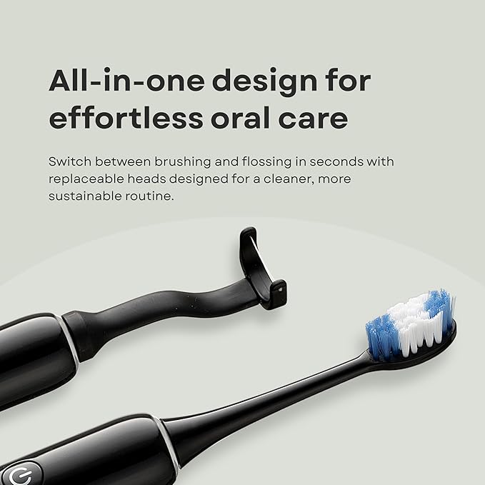 Electric Toothbrush and Flosser Combo | 2-in-1 Sonic Cleaning & No-Mess Mechanical Floss | 5X Faster Deep Clean | 6 Modes | 2 Toothbrush Heads + 50 Replacement Floss Heads [White]