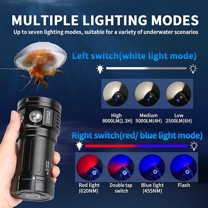 Noctilume N15 6000 Lumens Dive Light - Professional Underwater Video Light with 90 CRI, 6500K White Light, for Scuba Diving/Underwater Photography/Videography (IP68 Waterproof, 80m Depth)