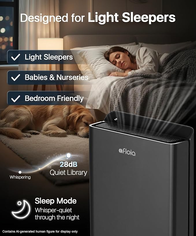 Afloia Air Purifiers for Bedroom Home Large Room Up to 2000Ft², 3-Stage Efficient Filter with Laser Air Quality Sensor for Pets Hair Dander Pollen Allergies Dust Mold Odor Smoke, Black