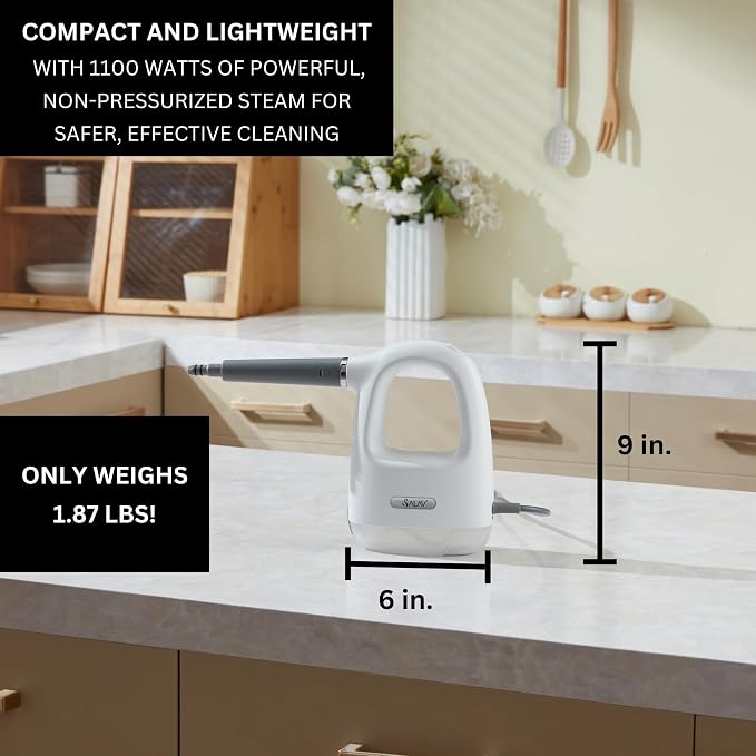 SALAV® CleanSteam Compact Steam Cleaner Pressurized Multi-Surface Handheld Steamer w/11pc Accessories, Safety Lock No-Drip Fast Heat Time Unlimited Use, for Cleaning Windows, Tiles, Grout, Car (White)