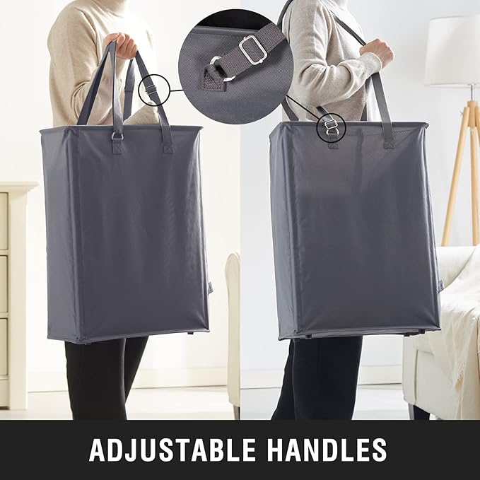 Slim Laundry Hamper with Adjustable Long Handles, 45L Small Laundry Baskets with Mesh Top, Narrow Dirty Clothes Hamper for Bedroom, Closet, and Bathroom - Grey