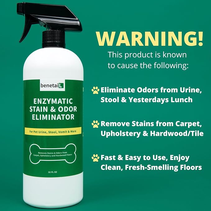 | Pet Enzymatic Stain & Odor Eliminator for Strong Odors Around the Home - Carpet Cleaner for Dog & Cat Urine - 32oz Spray (Pack of 2)