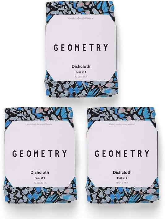GEOMETRY Kitchen Dish Cloths - Spring & Summer Collection - Premium Dishcloths with Geoweave - Absorbent & Fast Drying Kitchen Towels - Blue Garden Wings, 10" x 10" - 3-Pack