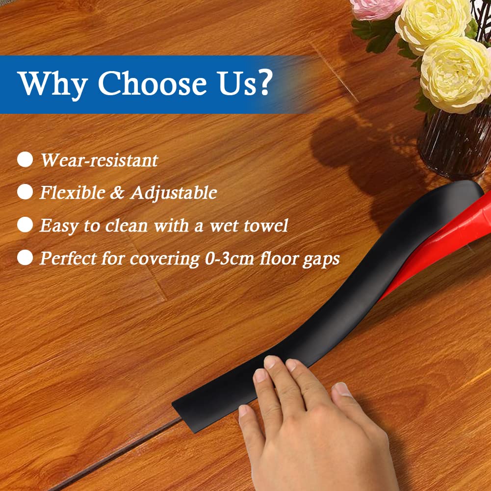 Floor Transition Strip Self Adhesive Floor Cover Strips Laminate 2" Wide Vinyl Flat Divider Transitions (5cm, 20Ft, Black)