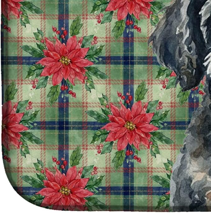 Caroline's Treasures Miniature Black Poodle Christmas PoinsettIas Dish Drying Mat Absorbent Dish Drying Mat Pad for Kitchen Counter Dish Drainer Mat for Countertop, 14 x 21", Multicolor