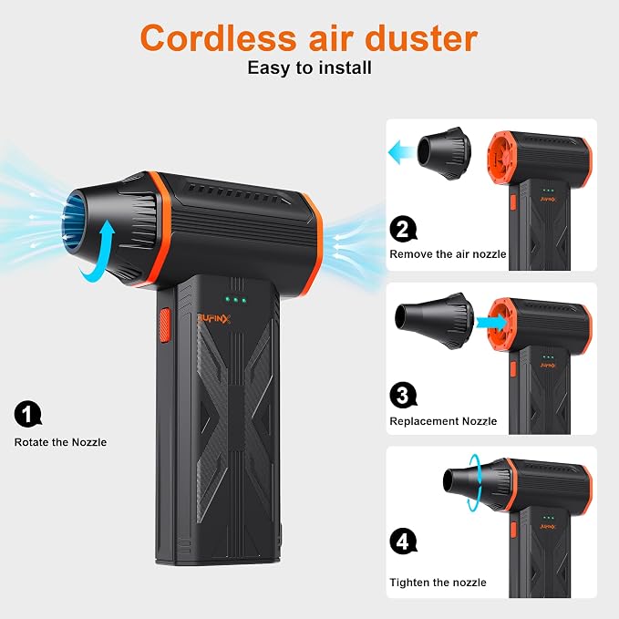 F32 Compressed Air Duster-150000RPM Super Power Electric Air Duster, 3-Speed Adjustable Rechargeable Mini Blower,for PC Keyboard Cleaning, Leaves,Computer, Vacuum Storage Bag.