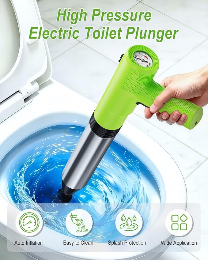 Ublue Electric Toilet Plunger, 4 in 1 High Pressure Toilet Unclogger with Multi-Purpose Heads & Automatic Inflation, Heavy Duty Drain Clog Remover for Bathroom, Washbasin and Floor Drain