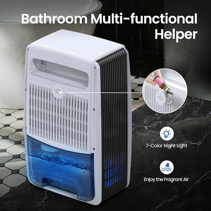 Dehumidifier with Drain Hose for Bathroom, 95 OZ Dehumidifiers for Home Bedroom Basement & RV with Auto Shut-off, Aromatherapy
